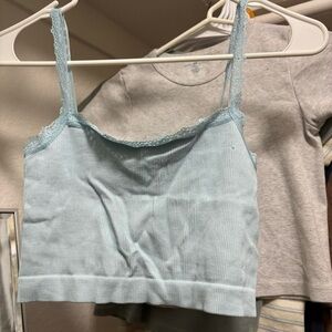 Full Tilt Light Blue Lace Trim Crop Top